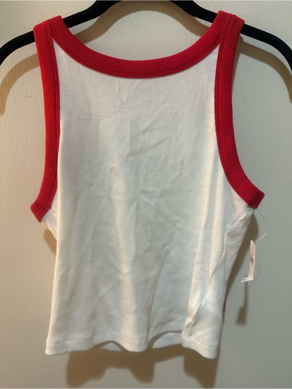 GAP White Ribbed Tank with Red Trim